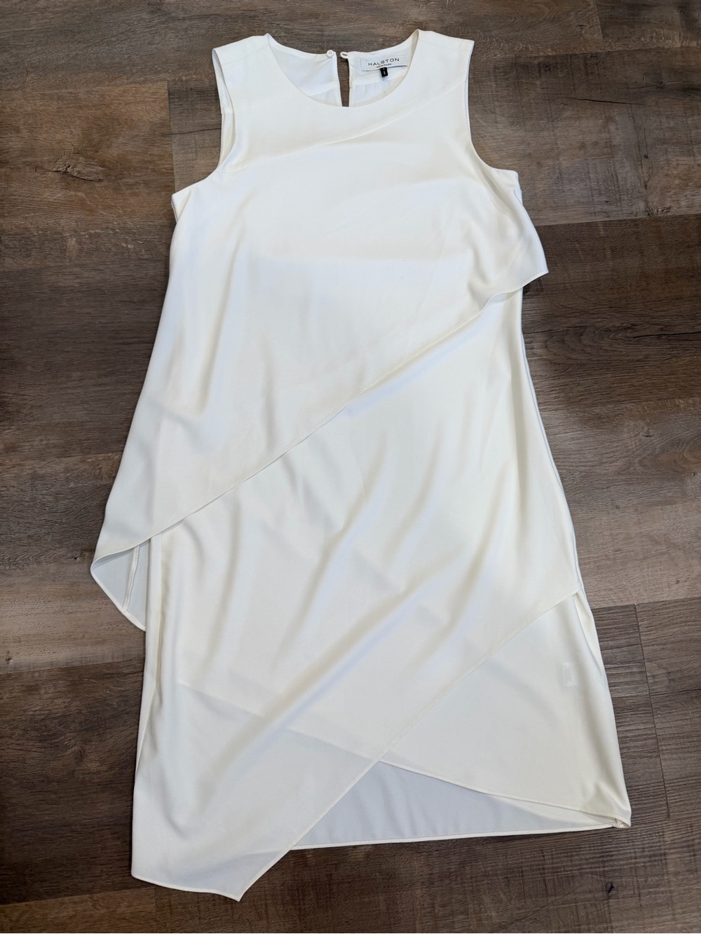 Halston Heritage Cream Draped Overlay Sleeveless Dress - Picture 3 of 6